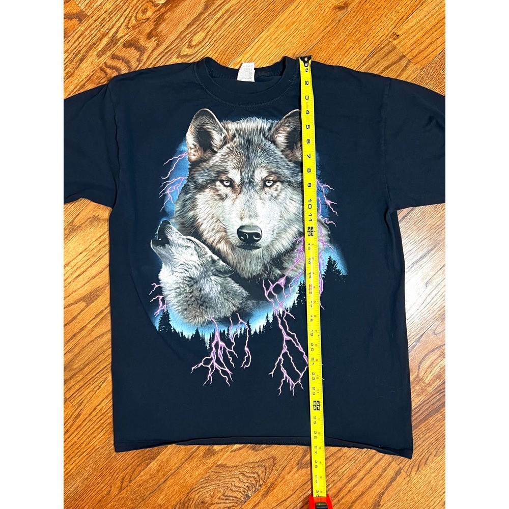 Fruit of the Loom Wolf Lightning Graphic T-Shirt Mens Large Black Cotton Tee - Picture 4 of 6